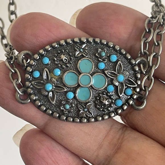 Silver Necklace Chain and Turquoise Bead Long - Picture 3 of 5